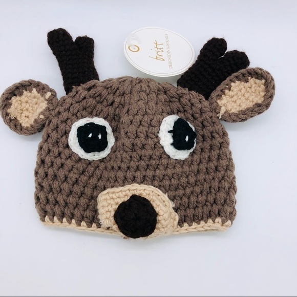 BRITT BEAR KNITTED REINDEER HAT SIZE 0-6 MONTHS NWT - Picture 1 of 12